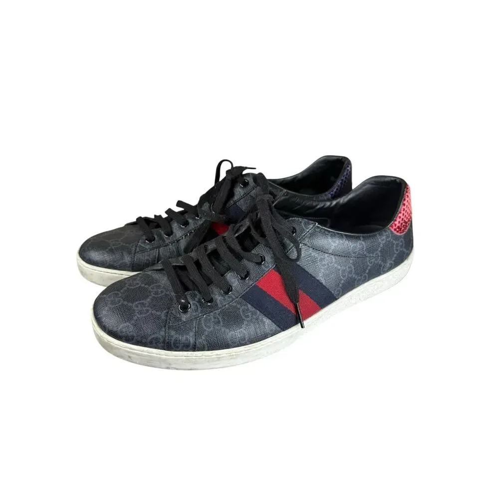 Gucci Ace GG Supreme Web Sneakers Black Grey Canvas Men’s Size 11